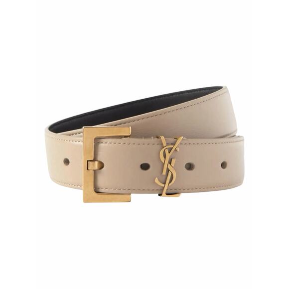 Saint Laurent Cassandre Logo Belt Square Buckle Leather Beige Size 90/36 main image 11